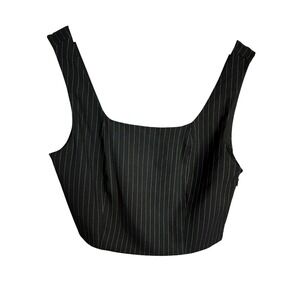 Sincerely Jules Pinstripe Cropped Tank Top Sleeveless Square Neck Party Clubwear